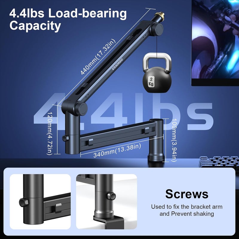 Aokeo Microphone Arm, AK-58 Desk Low Profile Adjustable Mic Boom Arm Stand,Suitable For Blue Yeti,Snowball iCE, HyperX QuadCast,SoloCast,Elgato Wave,Etc - Image 4